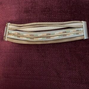 Source Unknown Tan and Gold Multi-Strand Bracelet